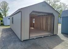 Sheds in Stock Now - 14X28 7'COTTAGE GARAGE WOOD $13980 RTO APPROX $648/MONTH