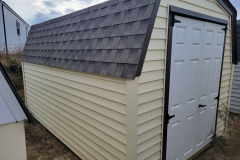8x12 vinyl mini-barn, beige/brown/ww vents/ramp $3975